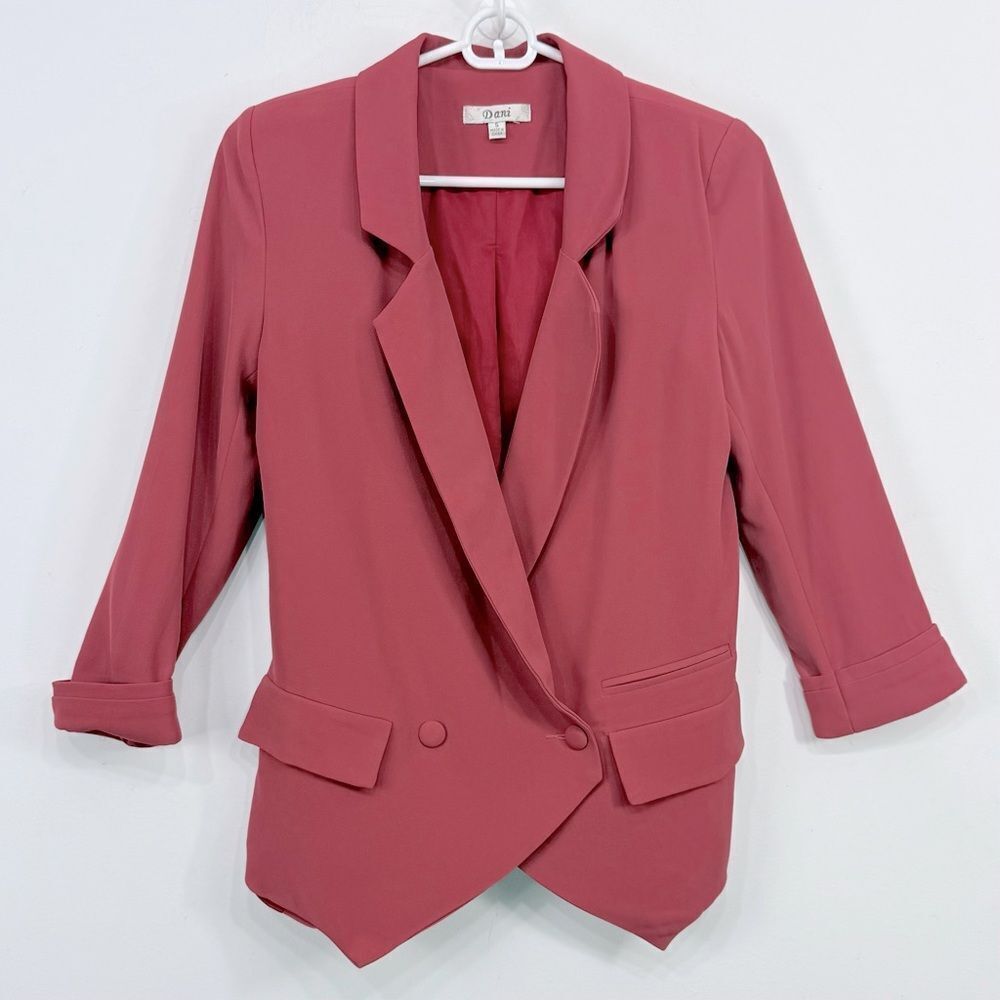 Dani Rose Pink Double Breasted Lined Point Hem Blazer Jacket